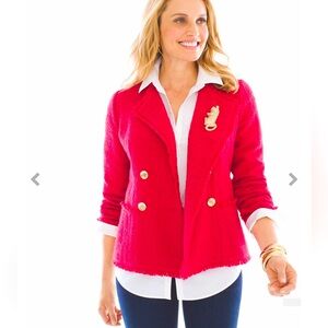 Chicos   Tweed  Cropped blazer jacket fringe gold buttons